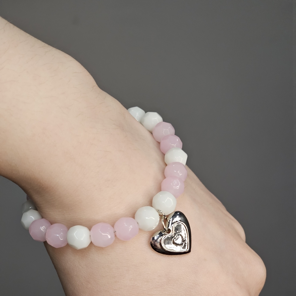 Pink and White Heart Charm Bracelet